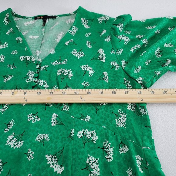Maje Womens Rizelle Green Floral Print Mini Dress Size 42 Tied Sleeve V Neck - Picture 7 of 9